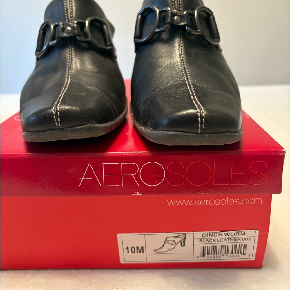 Aerosoles Cinch Worm Black with Buckle Accent Leather
